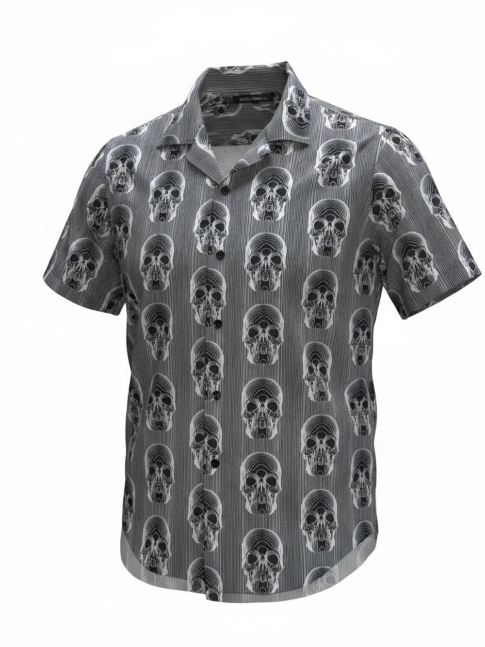 FASHION NOVA Button Up Shirt Mens Medium Black/White Line Skulls Short Sleeves